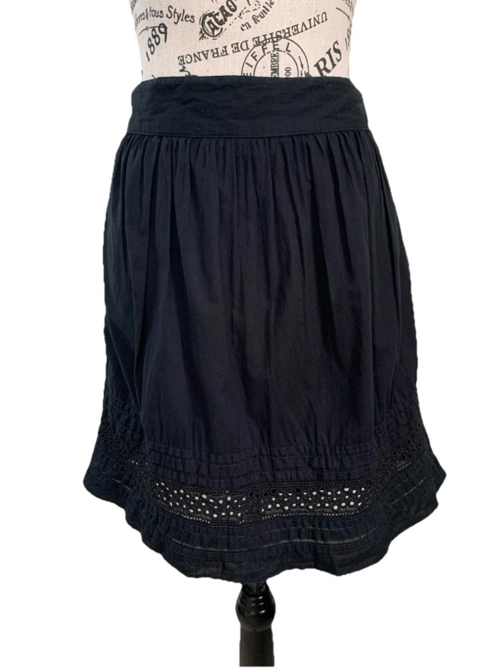 LOFT Black A-Line Eyelet-Hem Skirt